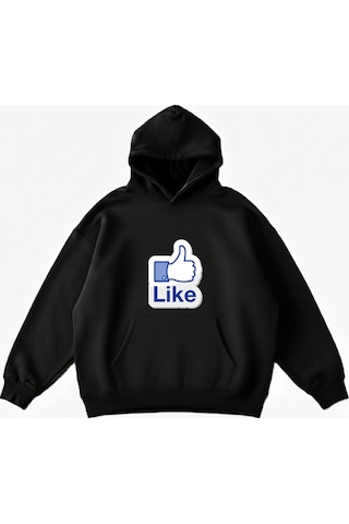 Maki Home Makiteks Siyah Pamuklu Unisex Cepli Kapüşonlu Rahat Kesim Like Baskılı Sweatshirt SiYAH