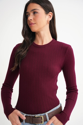 Mixray 6938 Kadın Bisiklet Yaka Fitilli Triko Body Bordo