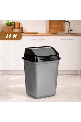 0098 Kapaklı Gri-siyah Çöp Kutusu - Favori Banyo Ve Mutfak Çöp Kovası 30lt Çok Renkli