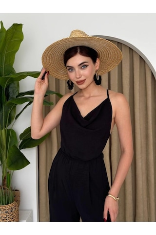 Ahes Shopping Darcy Sırt Dekolteli Tulum Siyah