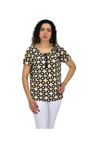 Kadın Kısa Kol Baskılı Bluz Bgl-st04700 Bej