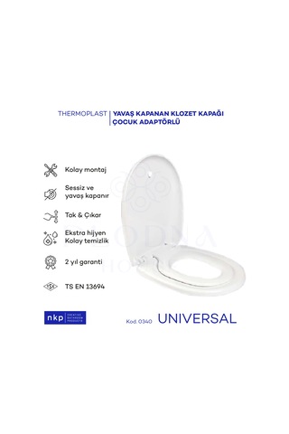 Universal Oval Çocuk Adaptörlü Klozet Kapağı Yavaş Kapanır