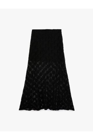 Koton Yarım Astarlı Slim Fit Midi Dantel Etek Siyah 6sak10007ek
