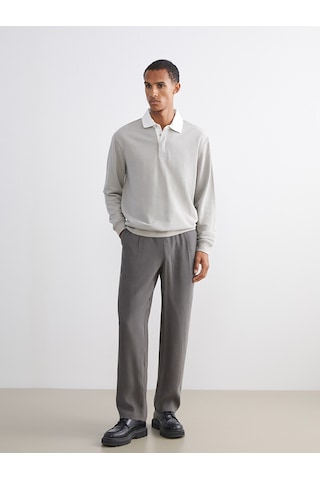 Lcw Vision Gri Kontrast Polo Yakalı Erkek Sweatshirt