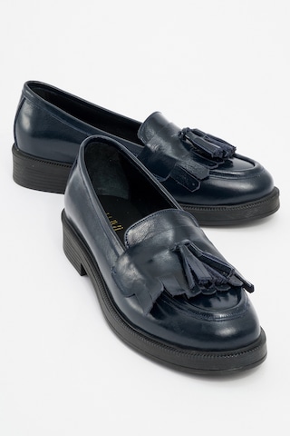 Luvishoes Luvi Shoes Milina Laci Rugan Püsküllü Hakiki Deri Kadın Loafer Ayakkabı Lacivert