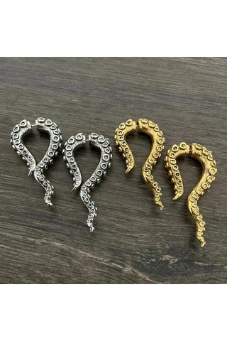 Ahtapot Dokunaçlı Çıkarılabilir Küpeler, Gotik Koyu Stil Abartılı Küpeler, Antik Altın