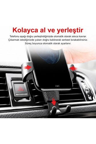 Araç İçi Otomatik Telefon Tutucu Havalandırma Izgarası Uyumlu + Numaratör li Siyah