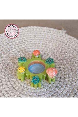 Uretti - Pınar 2572 2721 El Yapımı Mantar Motifli Sevimli Minyatür Mumluk Yeşil