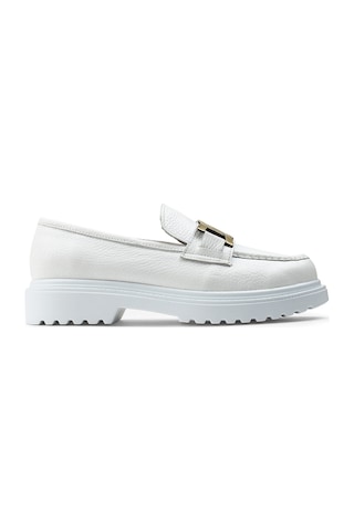 Deery Hakiki Deri Beyaz Tokalı Loafer Kadın Ayakkabı - 01902zbyzp01 Beyaz