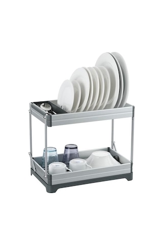 Primanova Candia Katlanabilir İki Katlı Alüminyum Bulaşıklık D146 Gri
