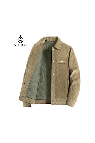 Sonbahar Ve Kış İçin Erkek Süet Kareli Ceket Haki