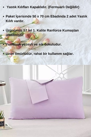 Lila Renkli Pamuklu Ranforce Kumaştan Yastık Kılıfı 2 Adet