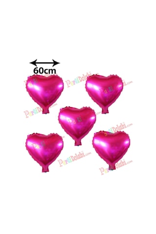 5 Adet Fuşya Koyu Pembe Kalp Folyo Balon 60 CM Helyumla Uçan Sevg