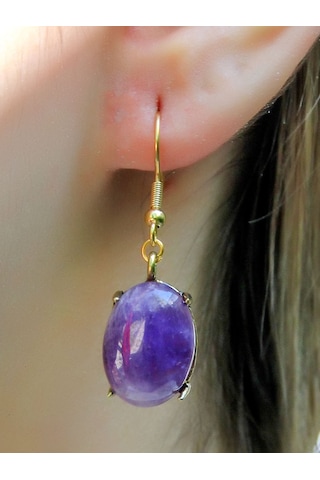 Doğal Taş Ametist Doğal Taşlı Sallantılı Küpe Euku22amt Mor