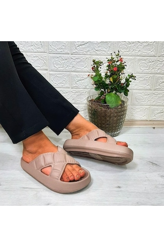 Akınalbella 408 Camel Renk Çapraz Eva Hafif Rahat Kadın Terlik 001