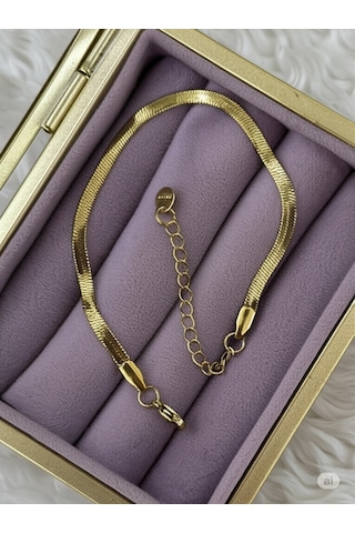 Çelik Gold Yassı Zincir Bileklik Çok Renkli