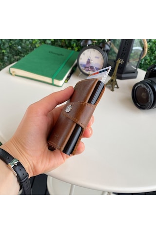 Modica® Lizbon - Hakiki Deri Mekanizmalı Natürel Akıllı Kartlık C