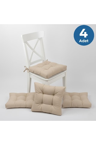 Altınpamuk 4'lü Lüx Gold Pofidik Bej Sandalye Minderi Özel Dikişli Bağcıklı 40x40cm Bej