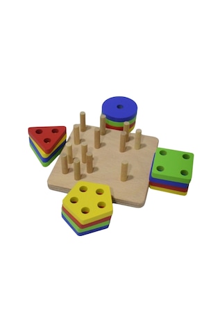 Eğitici Ahşap Kare Geometrik Zeka Oyunu 17 Parça Kokusuz, Sağlıklı, Boyası Çıkmaz