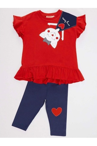 Denokids Yaramaz Kedi Kız T-Shirt Tayt Takım Çok Renkli