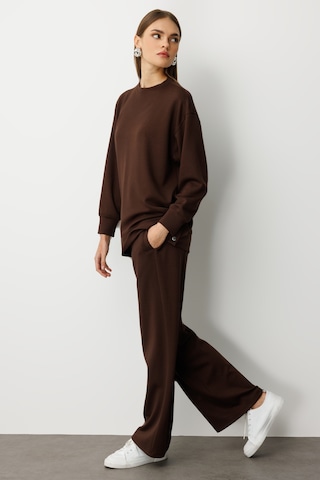 Mizalle Beli Lastikli Yumuşak Dokulu Kahverengi Jogger Panton Kahverengi