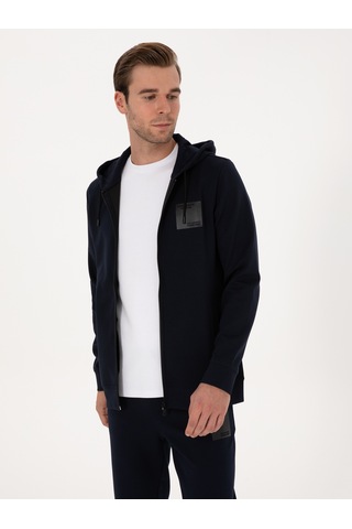 Lacivert Regular Fit Pamuk Karışımlı Tam Fermuarlı Sweatshirt
