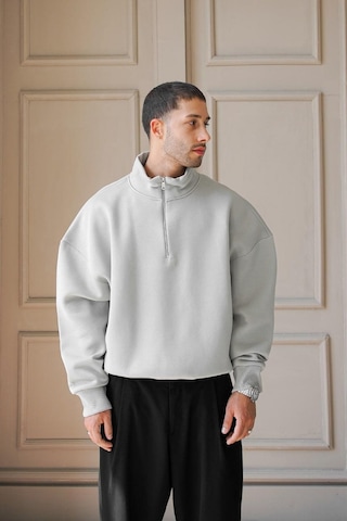 Gri Cozy Basic Yarım Fermuar Oversize Sweatshirt Gri