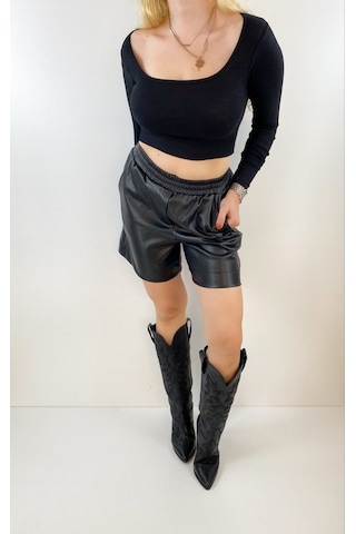 Modaonna Kadın Siyah Kaşkorse Crop Body Siyah