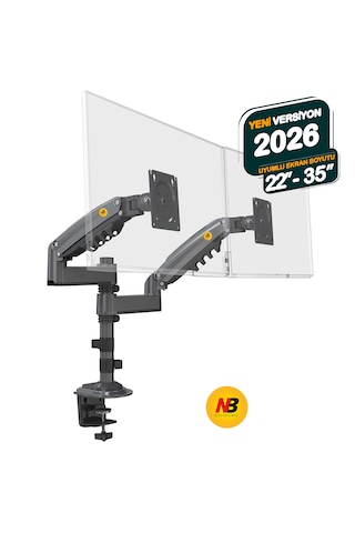 North Bayou Nb-h180 Çift Kollu Amortisörlü Monitör Standı 22"-32" / Kol Başı 12 Kg - 360 Hareketli Profesyonel Ağır Hizmet Masa Askı Aparatı