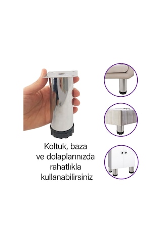 8 Adet Metal Ayarlanabilir 12 Cm Krom Destek Ayağı Mobilya Kanepe Baza Koltuk Dolap Sehpa Tv Ünitesi Ayağı