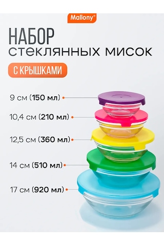 Mallony Kapaklı 5'li Cam Yemek Saklama Kabı Seti 158832678 Beyaz