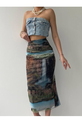 Etiler Collection Lara Transparan Midi Etek Desenli