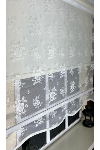 Storburada Çift Mekanizmalı Kırık Beyaz Tül Perde Ve Ekru Stor Perde Stb45253-v01 Ekru