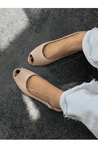 Zenne Shoes Arkası Açık Peep-toe Babet / Slingback Sandalet Ten Rengi / Nude / Bej
