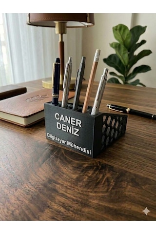 Kişiye Özel Masaüstü Kalemlik Ve Bloknotluk Siyah