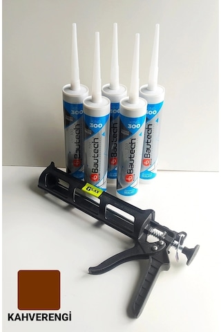 5 Adet Kahverengi Silikonize Mastik/Çekomastik+Silikon Tabancası