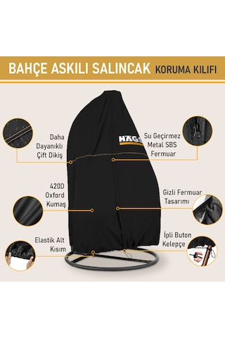 Haegs Bahçe Salıncağı Örtüsü, Rattan Hamak Koltuk Salıncak Koruyucu Kılıfı Brandası, 190 X 115cm Siyah