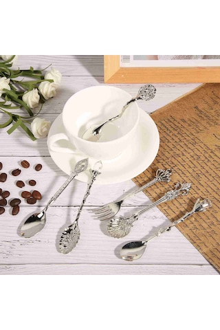 Dianziye 6 Parça Gümüş Renkli Kraliyet Çanakçılık Seti: Zink Alaşımlı Kral Taçlı Çatal Ve Kaşıklar - Ev, Kafe, Bar İçin Pratik Ve Retro Stili Diğer