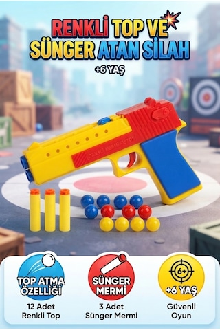 Renkli Ve Hızlı Desert Eagle 12 Renkli Top Ve 3 Sünger Mermili Oyuncak Tabanca Oyun Seti Çok Renkli