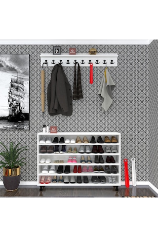 Kenzlife Ayakkabılık Yemeni5 Crdbyz 83 120 32 Kapaklı 5 Raflı 30 Çift Ayakkabı Kapasitesi Ahşap