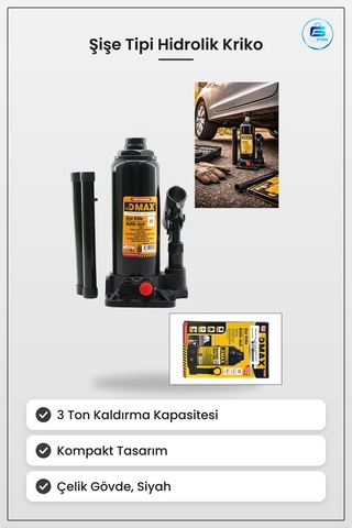 Şişe Tipi Hidrolik Kriko 3 Ton Oto Kaldırma Atölye Bakım Araç Siy