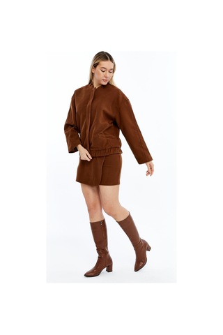 Selectmoda Kadın Önü Bindirmeli Süet Mini Etek Kahverengi