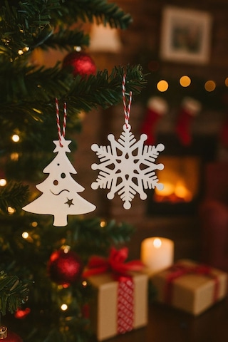 Yılbaşı Ağacı Süs Seti 11 Parça Beyaz Dekoratif Süsler Noel Dekorasyonu Christmas Decorations
