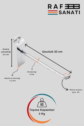 Kanallı Pano Kancası 30 Cm - Askı Kanca Raf Askısı Raf Aksesuar Tel Askı Raf Kancası 25 Adet