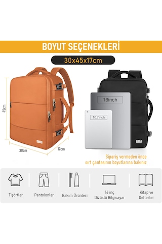 Haegs Laptop Sırt Çantası, Seyahat Çantası Hafif El Çantası Küçük Bavul Valiz, Uçak Onaylı Bagaj Çantası, Erkek Ve Bayan İçin, 15.6 İnç Notebook Dizüstü Bilgisayar Macbook Laptop Çantası, Turuncu