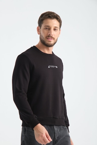 Shooter Sportwear Shooter Erkek Üç İplik Sweatshirt Regular Fit Pamuklu Bisiklet Yaka Günlük Spor Basic Siyah