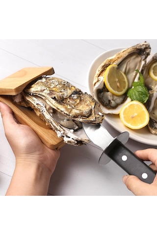 Sones Paslanmaz Çelik Açılır İstiridye Tarağı Aleti Mutfak Kabuğu Kaldırma Bıçağı + Ahşap Stand Diğer