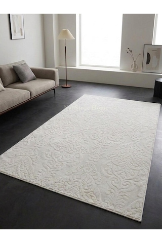 Rölyef Krem Joy Modern Yumuşak Dokulu Kabartmalı Kaymaz Taban Kesme Halı Yolluk