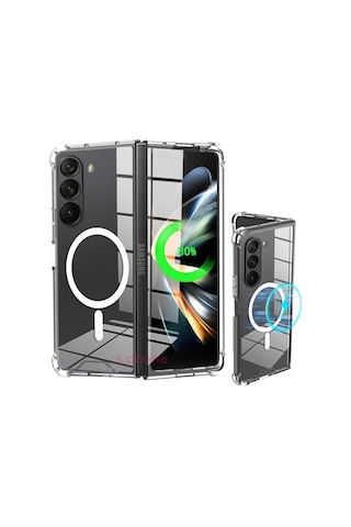 Samsung Galaxy Z Fold 5 Uyumlu Kılıf Clear Şeffaf Magsafe Wireless Şarj Destekli Sararmaz Silikon Resimde Görünen
