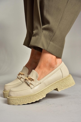 Fox Shoes T996198409 Bej Kalın Tabanlı Makosen Kadın Ayakkabı Bej-suni Deri Bej